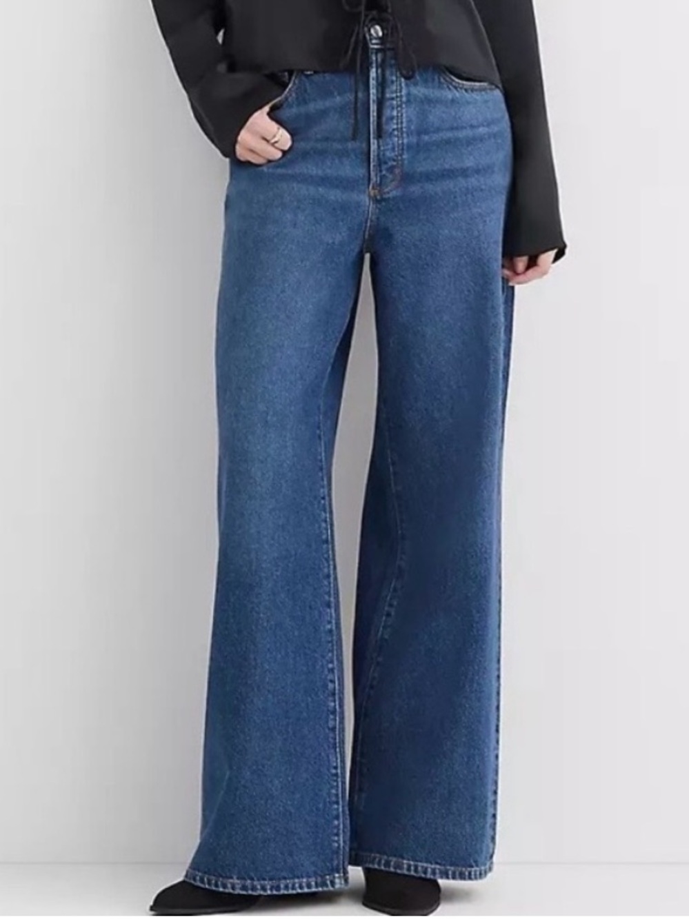 LOFT High Rise Wide Leg Jeans Women’s Size 14 Stretch Denim Dark Wash Casual